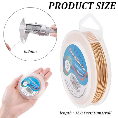 BENECREAT 20 Gauge KC Gold Copper Wire Real Gold Plated Craft Jewelry Wire Tarnish Resistant Wire for Beading Jewelry Making, 33-Feet/11-Yard — view 2