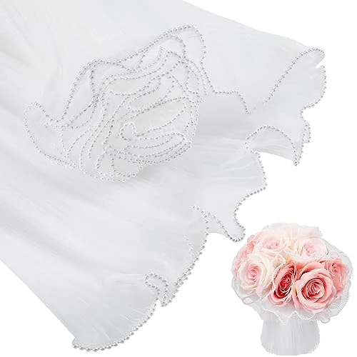 BENECREAT 4.37 Yards White Flower Wrapping Mesh Paper, Pearl Edge Bouquet Packaging Paper Wrinkled Translucent for Party Favor Decor, Florist Supplies Mother's Day Wedding Gift Packaging