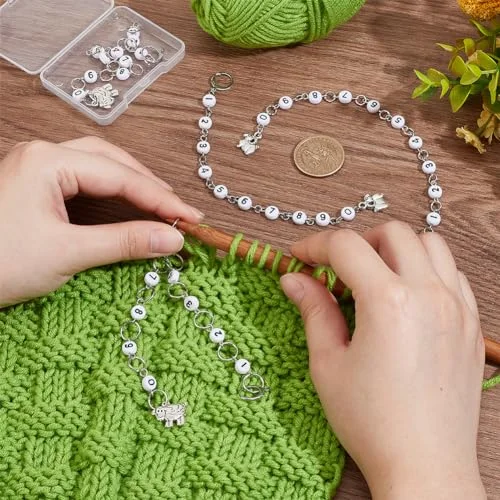 BENECREAT 4 Pcs 4 Style Row Counter Chains Set, Alloy Sheep Charm Chain Row Counter Knitting Row Counter Chains for Knitting and Crochet Crochet Stitch Markers — view 3