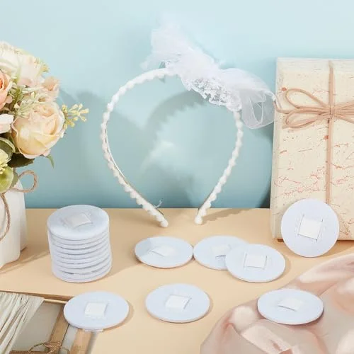 BENECREAT 20pcs 2 inch Hair Band Pad, White Headband Decoration Accessories, Felt Hair Band Decor Base for Making Tea Party Headbands, Decorations Handmade DIY, 2mm Thick — view 5