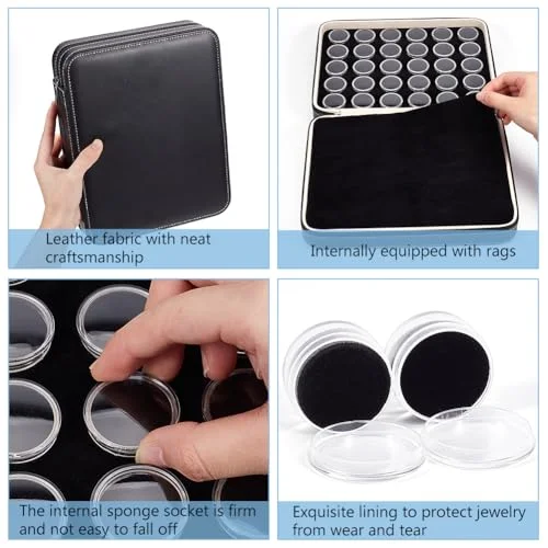 BENECREAT 60 Pcs Closeable Gemstone Collection Storage Box with Foam Insert, 1.2x0.6 Inch Plastic Gem Jars, Display Tray Set for Loose Diamond Collectibles Crystal, Diamond Display Case — view 4