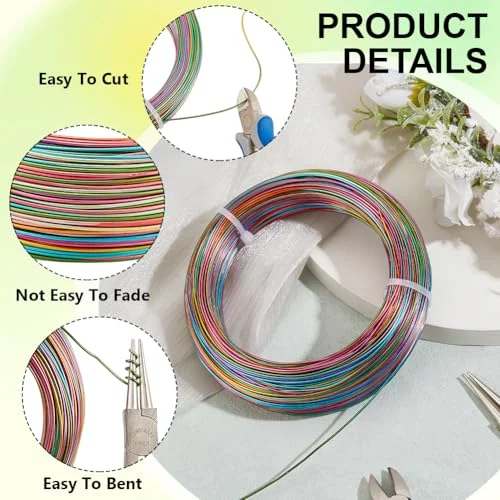 BENECREAT 18 Gauge 307 Feet Multicolor Jewelry Craft Wire Gradient Color Aluminum Wire Bendable Wire with Storage Box for Jewelry Beading Craft Project-Teal Gold Blue Red Green — view 4